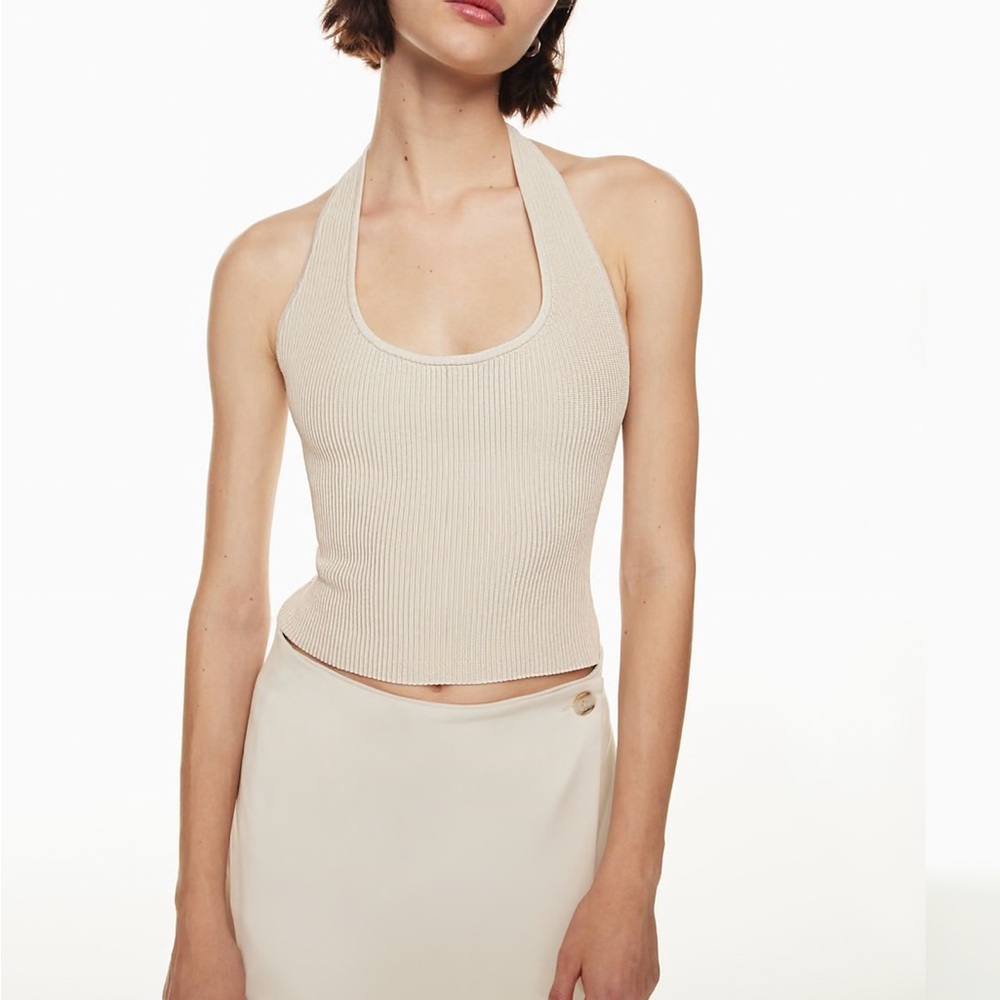 Aritzia | Babaton Beige Ribbed contour halter Crop top size XL